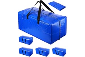 FAOKZE 5 sztuk wytrzymałych, dużych toreb do przechowywania z zamkami błyskawicznymi i kieszenią na etykiety, 100 l, wytrzymałe i wodoodporne, niebieskie torby do przeprowadzki, na podróż, kemping