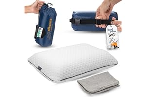 ‎ALKAMTO alkamto Reisekissen – Campingkissen – Ergonomisches Memory-Schaum-Kissen mit Temperaturregulierendem Bezug – Extra Baumwollbezug