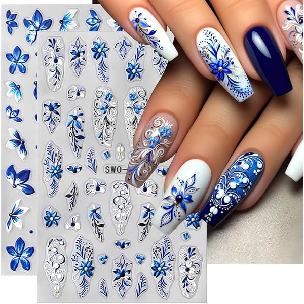 JMEOWIO Nagelsticker Set - 10 Blatt Mit Marmor & Französischer Spitze Design