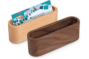 SENBALER 2 Pezzi Porta Biglietti da Visita in Legno,Espositore per Portabigliettini da Desktop Biglietti da Visita Scatola di Immagazzinaggio (Marrone + Colore del legno)