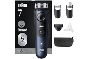 Braun Tondeuse A Barbe Homme Series 7, BT7520, Bleu, + 6 Outils de Barbier, 40 Longueurs, Lame Inusable Pour Un Rasage Professionnel, Kit Tondeuse Electrique Sans Fil, 2 Sabots et Pochoir A Barbe