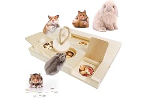 Dbuwqips Hamster Spielzeug Kaninchen Spielzeug Hamster Zubehör Meerschweinchen Spielzeug Kleintierspielzeug 6-in-1 Holzspielzeug zur Futtersuche für Meerschweinchen Kaninchen Chinchillas Hamster
