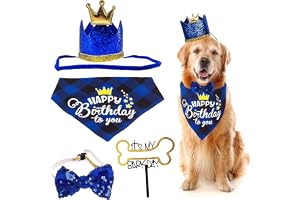 KUTKUT Dog Birthday Hats Boy Dog Birthday Party Supplies Dogs Birthday Bandana Scarf Cute Bow Tie Cake Topper Party Decorations for Small Medium Large Dogs Pet and Cat 4PCS