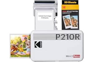 KODAK Mini 2 Retro 4PASS Portable Photo Printer (2.1x3.4 inches) Initial 8 Sheets + 60 Sheets Pack Bundle, White