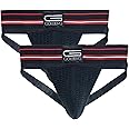 GOLBERG G Men’s Athletic Supporters (2 Pack, Black, Large) - Jock Strap Underwear - Extra Strength Elastic