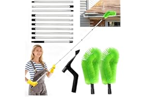 BUERPINKING 390 cm, Kit Pulizia Grondaie, Spazzola per Grondaie e Cucchiaio per Pulizia Pala 2 in 1 e 10 Pezzi, Manico Telescopico, Pulitore per Grondaie, Con Manico Telescopico per La Pulizia di Tetti/Foglie