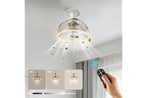 Zuske 20cm LED Ceiling Light with Fan and Remote, 8W Socket Ceiling Fan, Quiet Dimmable Small Ceiling Fan Light for Living Room, Dining Room, Bedroom, Office, 3000K - (Transparent Gray)