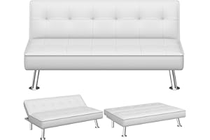 Yaheetech Divano Letto Reclinabile con Seduta Imbottita Convertibile in Letto 105° - 180° Mobile Regolabile da Soggiorno Salotto Stanza Ospiti Arredamento per Riposo Bianco/Pelle