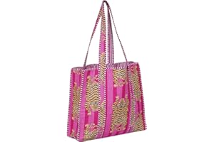 SCORPIONBLISS Indian Cotton Quilted Tote Bag Women shoulder Bag Carry, shopping Beach Bag Summer Holiday Essentials Shopping Travel Bag with Pockets Handbags for Women