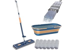 FUFRE Duży płaski mop, przegub obrotowy 360°, zestaw mopa z wiadrem i funkcją wykręcania, mop podłogowy do laminatu z twardego drewna, płytek (A+C)