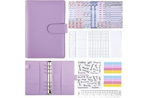 Lindastas Money Saving Wallet,A6 Budget Binder with Cash Envelopes,Budget Sheets and Label Stickers,Cash Organizer for Budgeting and Saving Money (Purple)