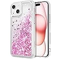 WORLDMOM for iPhone 15 Case, Clear Design Bling Flowing Liquid Floating Sparkle Colorful Glitter Waterfall TPU Protective Phone Case for iPhone 15 [6.1 Inch 2023], Pink