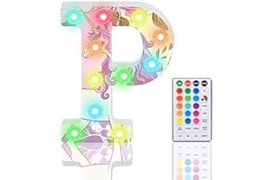 HIYAA Light Up Letters, Glitter LED Letter Lights 18 Color Changing Diamond Alphabet Sign Night Light with Remote Control for Girls Gifts Birthday Bar Wedding Party Christmas Valentine Wall Table Decor - P