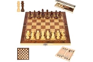 YongHang Jeu d'échecs en Bois 3 en 1 Portable Échiquier Pliable Echec Chess Board Set pour fête Famille Activités Enfants Adultes Voyage