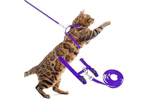 PUPTECK Adjustable Cat Harness and Lead Set Escape Proof Kitten Strap Collar for Walking Travel, Purple, S