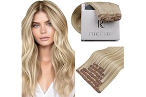 RUNATURE Blonde Clip in Hair Extensions Real Human Hair Ash Blonde Highlight Platinum Blonde Human Hair Extensions Clip in Blonde 120g 18 Inch Remy Clip Hair Extensions