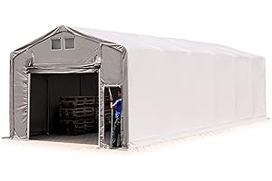 TOOLPORT Tendostruttura 5x12m Tendone Deposito con portone a pacchetto, telone unico in PVC 850 N impermeabile grigio, altezza laterale 3m