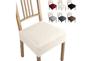 EOZAKAVOD Coprisedie Set di 6 Coprisedie per Sedia Jacquard Fodera per Sedia Universale Coprisedili per Sedie Senza Schienale Coprisedili da Pranzo Lavabile Estraibile Coprisedia per Cucina (Crema, Set di 6-B)