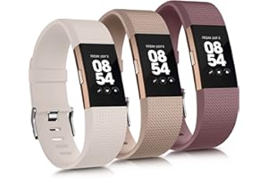 Mugust 3 Pezzi Cinturino per Fitbit Charge 2, Cinturino di Ricambio Sportivo Regolabile per Fitbit Charge 2 (Small, Bianco Lunare+Albicocca Scura+Fumo Viola)