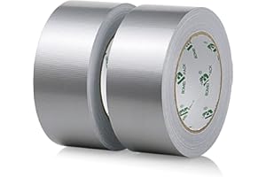 BOMEI PACK Universal - Ruban Adhésif Toilé Argenté, Heavy Duty Duct Tape 2 rouleaux 50 mm x 30 m pour les travaux de réparation, fixation, de scellage, d'étiquetage et de rénovation