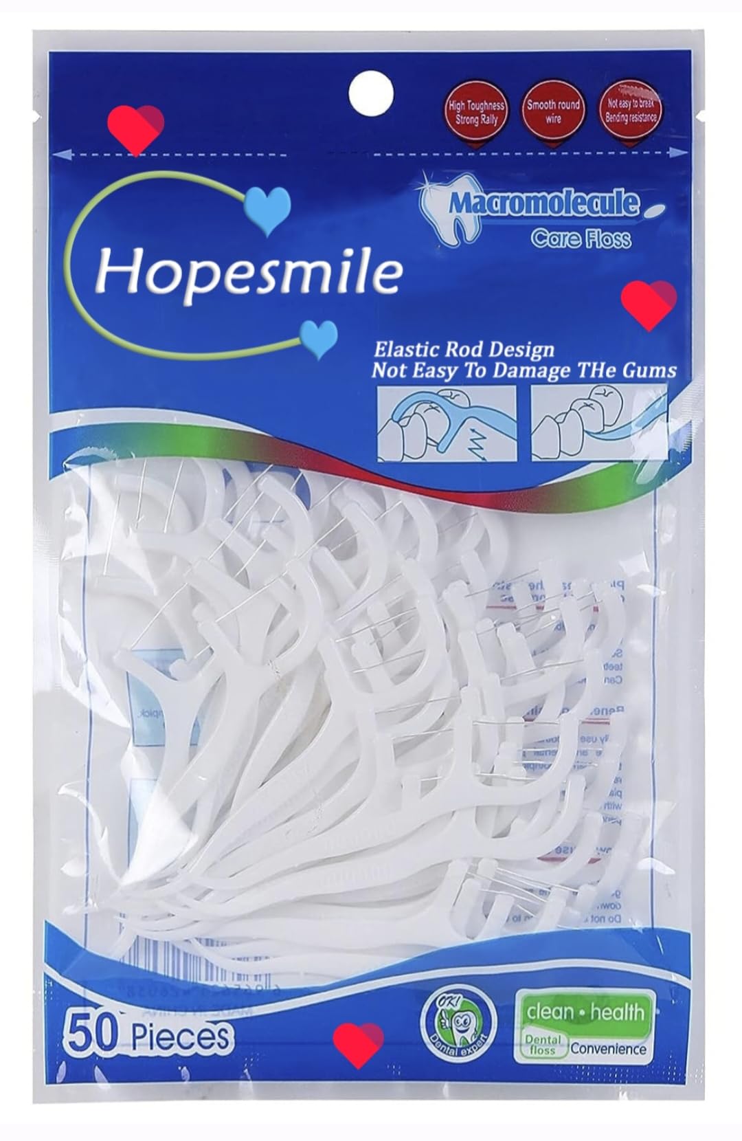 Hopesmile 3 in 1 Tooth Cleaning Dental Floss Toothpick Plastic Set for Clean Teeth Fresh Breath and Healthy Gums 50 Piece Set