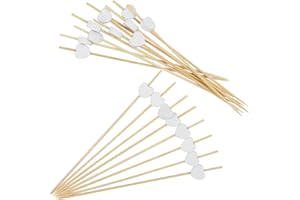 AWCIGG® Lot de 100 Bâtons de Cocktail, Pic à Cocktail en Bois avec Décoration en Forme de Cœur Blancs, Bâtonnets à Cocktail de 15 cm de Long pour Ramasser et Décorer Les Aliments de La Fête
