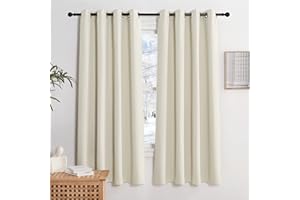 KGORGE Krótkie firanki, 2 sztuki, 140 x 160 cm, jasnobeżowe - zaciemniające, termiczne, nowoczesne, do salonu, sypialni