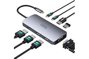 SELORE&S-GLOBAL USB C Docking Station Dual Monitor 2 HDMI Multi monitor Laptop Dock USB C to Quad Monitor USBC Hub Multiport Adapter with 2 HDMI DisplayPort VGA PD 100W USB 2.0 for Dell HP Asus Microsoft