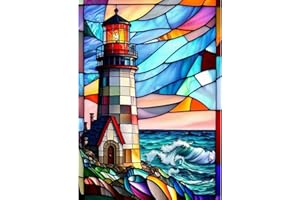 DAERLE Faro 5D Diamond Painting Kit Completo, Finestra di vetro colorato Pittura Diamante Bambini DIY Strass Ricamo a Punto Croce Decorazione per Casa 30x40cm