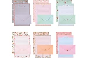 LIQWEI 54Pcs Stationary Paper and Envelopes, Letter Writing Paper, Cute Writing Stationery Warm Floral Themed Stationary Kit, Lined Papers for Invitations Gift Decorations Party Office School Supplies
