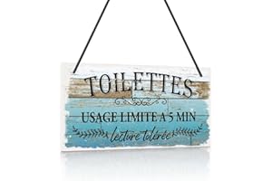 Putuo Decor - Plaque TOILETTES – Décoration Humoristique en Bois Vieilli Bleu – Usage Limité à 5 Min, Lecture Tolérée – Style Vintage