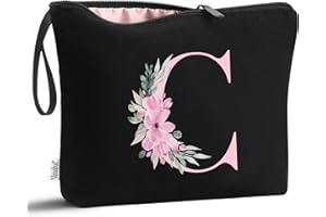 Vavabox Trousse de Toilette personnalisée A à Z, Tissu Premium & Fermeture éclair Robuste, Cadeau Parfait Femme, idée Cadeau Fille Unique, Cadeau Unique pour mariée ou Demoiselle (C, Noir)