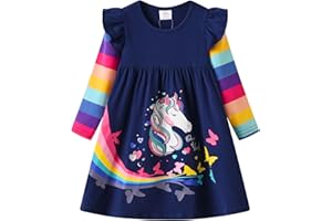 VIKITA Vestito Ricamo Floreale Manica Lunga Casuale Cotone Bambina