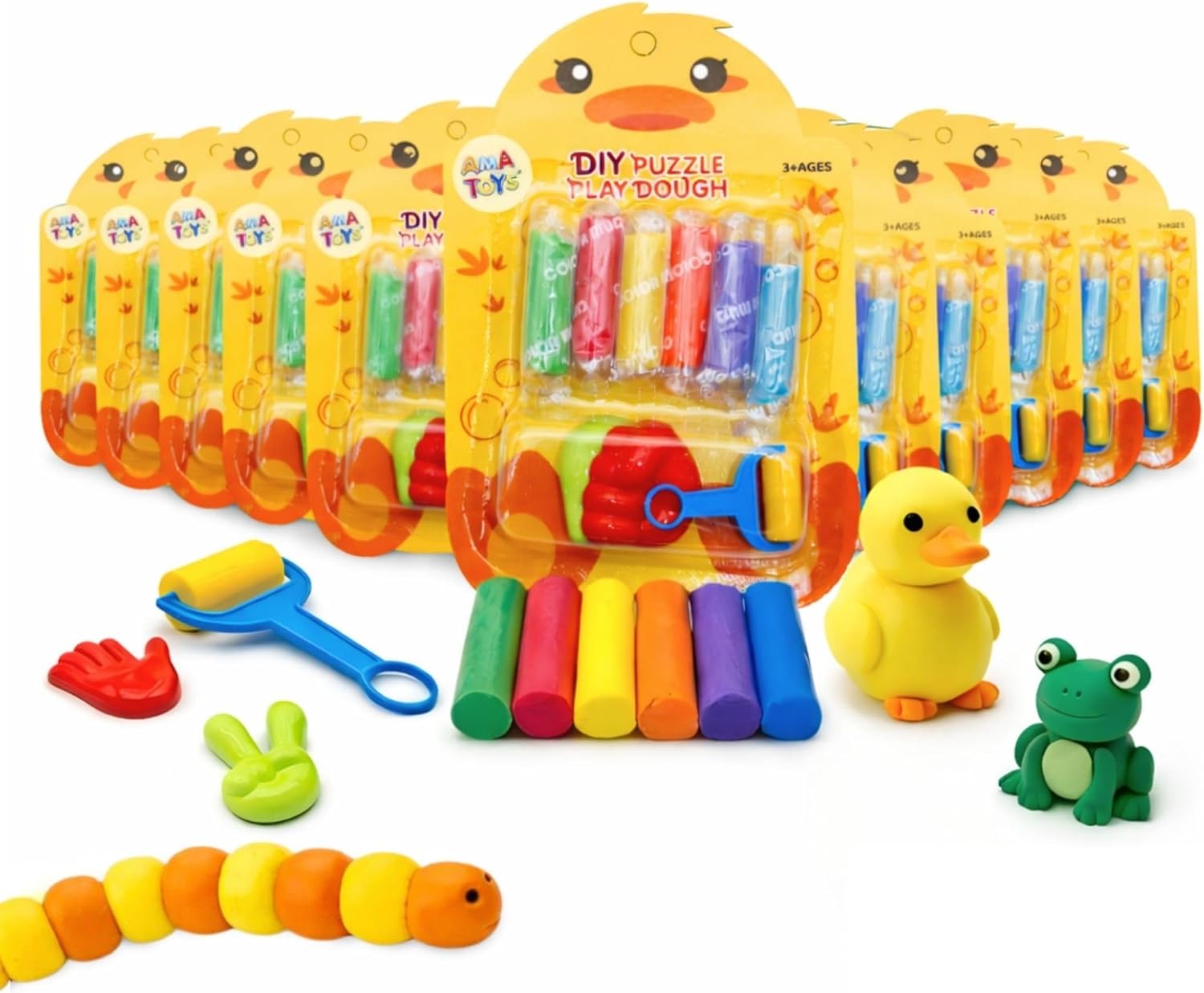 Plastilina con Moldes para Niños - Pack de 12 - AMATOYS - Mini Kit de Manualidades para Cumpleaños, Piñatas, Colegio y Detalles Fin de Curso - Regalitos para Invitados (Pato)