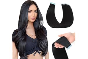 Evala tape extensions echthaar haarverlängerung echthaar 45cm #1B Naturschwarz tape in extensions echthaar 20 Stück, bonding extensions echthaar 50g tape in extensions echthaar