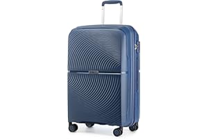 British Traveller Suitcase Check in Hold Luggage Lightweight PP Hard Shell Travel Trolley Suitcase with 4 Spinner Wheels TSA Lock (Navy, 76cm)