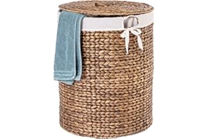 Casa Mina® Wäschekorb mit Deckel D30 x H45cm hoch I Atmungsaktiver Wäschekorb geflochten aus 100% Naturfaser I Robuster Wäschesammler mit Griffen & waschbarem Innensack I Wäschekörbe - Manila