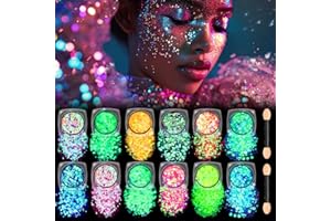 COKOHAPPY Festival Glitzer Gel für Gesicht, Körper und Haar - 12 Farben UV Fluoreszierende Glitzersteine Glitzer Kein Kleber erforderlich, leicht zu waschen, Dekoration für Karneval Schminke
