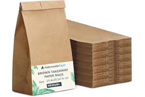 Nationwide Paper 50pcs Medium Plus Brown Paper Bags No Handles Strong Takeaway Kraft Paper Bags for Grocery, Fruits, Snacks, Lunch, Birthday, Wedding, Supplier, and Vegetables (25.4x20.3x7.6cm)