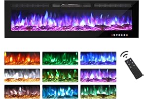 ‎M.C.HAUS M.C.Haus Elektrischer Kamin, Touchscreen, Glasplatte, Bunte Flamme, Einsatz, Wandmontage, Heizung, Fernbedienung mit Kristall und Log Set, 900/1800 W (152.4cm, schwarz)