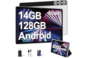 DMOAO Tablet 10 Pulgadas con 14GB RAM 128GB ROM, Android 13 Tablet con 5G Wi-Fi, Octa-Core 1TB Ampliable, Cámara 8MP+5MP, 8000mAh USB-C, BT5.0/GPS/OTG, Plata