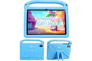 CWOWDEFU 【2024 Newest】Android 14 Kids Tablet 10 inch, Tablet for Children with Family Link Parental Control,8GB+128GB up to 1TB, Octa-Core, WiFi 6,GMS to Learn Tablets for Toddlers,Shockproof EVA case (Blue）