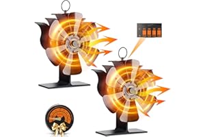 UNISOPH Ventilador de Estufa 6 Aspa, 2 Pieza Ventiladores para Chimeneas Ventilador Estufa Leña, Operación Silencioso Automático Estufas de Leña Ventilador Circulación de Aire Caliente Con Termómetro