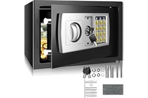 7SEVENJOKERS Feuerfest Wasserdicht Tresor für Zuhause mit Schlüsselschloss,8.5L Tragbarer Tresor Für Bargeld Medikamente Schmuck, Schwarz 30 B x 20 T x 20 H cm