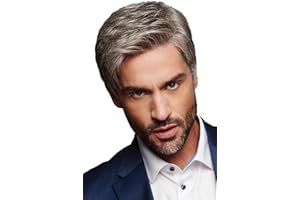 Fleurapance Parrucca da uomo corta grigio parrucca naturale moda fibra sintetica parrucca per uso quotidiano