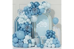 NETNOLOGY Kit Arco Palloncini Blu, 99pcs Kit Ghirlanda Arco Palloncini Blu Cielo con Palloncini Coriandoli Macaron Blu, Palloncino Compleanno Pastello Azzurro per Ragazzi Baby Shower,Decorazione Festa Battesimo