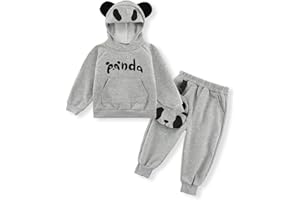 KISLOVE Boys Girls Panda Outfit 2 Piece Clothing Set Jumpers Cute Sweatshirts and Jogging Hoodie Little Toddler Long Pants with Panda Pocket for Fall and Winter, 80-120