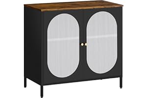 HOMSTEEL Sideboard, Metallschrank mit transluzenten PC Board Türen, Zwei Farbe Griffe, Liquor Schrank mit verstellbaren Regalen für Küche, Esszimmer, Wohnzimmer, Flur, Vintagebraun-Schwarz
