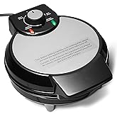 Amazon Basics 20cm Ceramic Non-Stick Round Plate Waffle Maker with Golden Control, Black