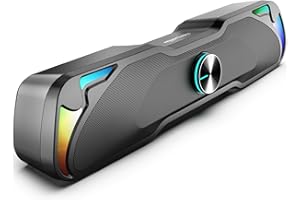 amazon basics 6W Multimedia PC Gaming Soundbar Speaker with Aux Connectivity, USB Support, Volume Control, and RGB Lights